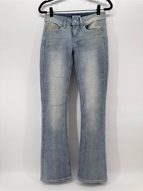 Mudd Jeans Y2K Flare low Rise Blue 1 Boho embroidered rhinestone bling